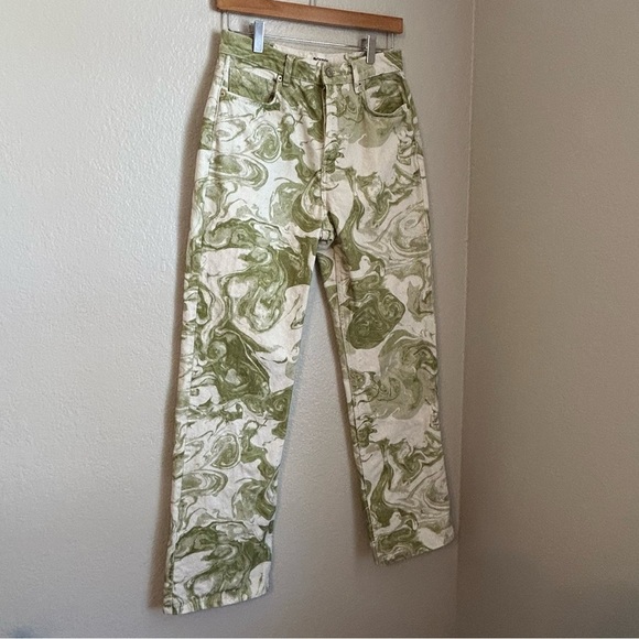 Reformation Marble High-Rise Straight-Leg Jeans Avocado Swirl Size 27 - Picture 10 of 14